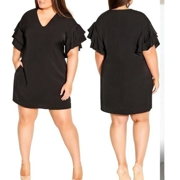 City Chic Double Frill A-Line Dress womens black mini size 14 - Picture 1 of 10